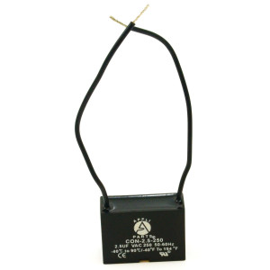 Appli Parts CAP-2.5-250-2C Fan Capacitor 2.5 mfd (microfarads) uf 250 VAC with 2 Wire Terminal Connections compatible with any brand with same capacitance 1-1/2in Width 5/8in Depth 1in Height