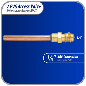 Appli Parts APVS-14144 1/4 in SAE Access Schrader Valve x 1/4 ODF x 4 in Copper Stem with Valve Core and Cap with gasket and core remover for AC and refrigeration systems