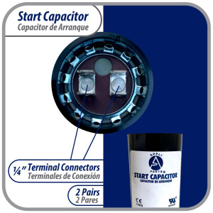 Appli Parts motor start capacitor 216-259 Mfd (microfarads) uF 250 VAC universal fit for electric motor applications 1-3/4 in Wide 3-3/8 in Height CON-216-250
 Appli Parts motor start capacitor 216-259 Mfd (microfarads) uF 250 VAC universal fit for electric motor applications 1-3/4 in Wide 3-3/8 in Height CON-216-250