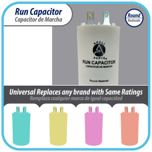 Appli Parts Run Capacitor for electric motors 16 Mfd uF (microfarads) 250VAC Plastic Case with terminals CBB60 Round Universal fit water pumps and others 3-1/8 in High 1-5/8 in Wide CON-16-250-P