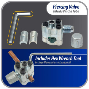 Appli Parts APT-PV210 1/4, 5/16, 3/8 in Bullet Piercing Valve kit with tube size adapters and gasket for small refrigeration systems with 1/4 in SAE Service Port Appli Parts APT-PV210 1/4, 5/16, 3/8 in Bullet Piercing Valve kit with tube size adapters and gasket for small refrigeration systems with 1/4 in SAE Service Port