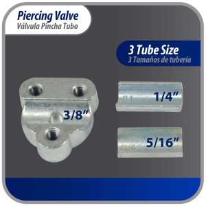 Appli Parts APT-PV210 1/4, 5/16, 3/8 in Bullet Piercing Valve kit with tube size adapters and gasket for small refrigeration systems with 1/4 in SAE Service Port Appli Parts APT-PV210 1/4, 5/16, 3/8 in Bullet Piercing Valve kit with tube size adapters and gasket for small refrigeration systems with 1/4 in SAE Service Port