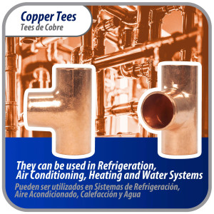 Appli Parts AP-T012 1/2 pulg Tee de Cobre Conexiones CxCxC soldadas para aplicaciones de refrigeracion, aire acondicionado y plomeria Tuberia de Cobre ACR y Tipo L
