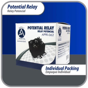 Appli Parts APPR-062 Potential Relay 062, Coil Voltage 395 V, Min Pick up 180 V, Max Pick up 195 V, Max Drop Out 100 V, 50/60 Hz Universal replacement for HVAC and Refrigeration units Appli Parts APPR-062 Potential Relay 062, Coil Voltage 395 V, Min Pick up 180 V, Max Pick up 195 V, Max Drop Out 100 V, 50/60 Hz Universal replacement for HVAC and Refrigeration units