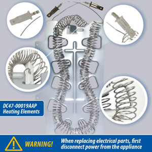 DC47-00019A Appli Parts dryer Heating Element DC47-00019AAP replacement for original part Samsung Dryer and other Compatible Model with heating coil part number  DC47-00019A Appli Parts dryer Heating Element DC47-00019AAP replacement for original part Samsung Dryer and other Compatible Model with heating coil part number