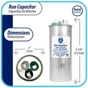 Appli Parts Condensador Capacitor de Marcha 35+10 Mfd uF (microfaradios) 370VAC o 450VAC CBB65 Universal Aire acondicionado y otras aplicaciones Redondo UL E476928 13.3cm Alto 5cm Ancho CON-35/10-450 Appli Parts Condensador Capacitor de Marcha 35+10 Mfd uF (microfaradios) 370VAC o 450VAC CBB65 Universal Aire acondicionado y otras aplicaciones Redondo UL E476928 13.3cm Alto 5cm Ancho CON-35/10-450