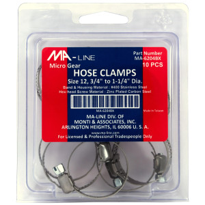 MA-Line MA-6204BX Hose Clamp 3/4in to 1-1/4in Diameter. Size 12. Micro Gear (10 x Bag)