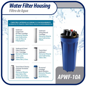 Appli Parts APWF-10A Water Filter 10 in Blue with 3/4 in Female Bronze Connector (Does not include the filter element) Appli Parts APWF-10A Water Filter 10 in Blue with 3/4 in Female Bronze Connector (Does not include the filter element)