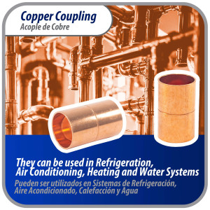 Appli Parts AP-A058 5/8 in Wrot Copper Coupling fitting CxC Sweat connections for refrigeration, air conditioning and plumbing applications ACR and Type L copper pipe Appli Parts AP-A058 5/8 in Wrot Copper Coupling fitting CxC Sweat connections for refrigeration, air conditioning and plumbing applications ACR and Type L copper pipe