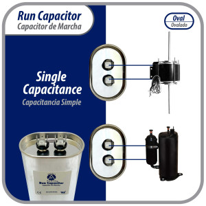 Appli Parts Run Capacitor for ac 5 Mfd uF (microfarads) 370 VAC or 450 VAC CBB65 Oval Universal fit for hvac and other applications 2-3/4in H 1-3/8in W 2-1/8in L CON-5-450-O Appli Parts Run Capacitor for ac 5 Mfd uF (microfarads) 370 VAC or 450 VAC CBB65 Oval Universal fit for hvac and other applications 2-3/4in H 1-3/8in W 2-1/8in L CON-5-450-O