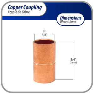 Appli Parts AP-A038 3/8 in Wrot Copper Coupling fitting CxC Sweat connections for refrigeration, air conditioning and plumbing applications ACR and Type L copper pipe Appli Parts AP-A038 3/8 in Wrot Copper Coupling fitting CxC Sweat connections for refrigeration, air conditioning and plumbing applications ACR and Type L copper pipe