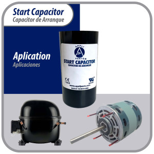Appli Parts motor start capacitor 161-193 Mfd (microfarads) uF 330 VAC universal fit for electric motor applications 1-7/16 in Wide 3-3/8 in Height CON-161-330



