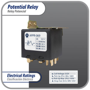 Appli Parts APPR-069 Potential Relay 069, Coil Voltage 332 V Min Pick up 180 V Max Pick up 193 V Max Drop Out 105 V 50/60 Hz Universal replacement for HVAC and Refrigeration units Appli Parts APPR-069 Potential Relay 069, Coil Voltage 332 V Min Pick up 180 V Max Pick up 193 V Max Drop Out 105 V 50/60 Hz Universal replacement for HVAC and Refrigeration units
