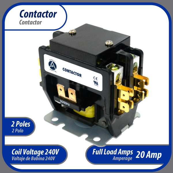 Appli Parts APAC-220240 Contactor 2 Polos 20A 240V Bobina Repuesto para Compresores de CA y Aplicaciones Electricas Certificacion UL E476929 de Trabajo Pesado Appli Parts APAC-220240 Contactor 2 Polos 20A 240V Bobina Repuesto para Compresores de CA y Aplicaciones Electricas Certificacion UL E476929 de Trabajo Pesado