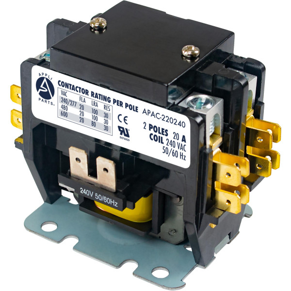 Appli Parts APAC-220240 Contactor 2 Polos 20A 240V Bobina Repuesto para Compresores de CA y Aplicaciones Electricas Certificacion UL E476929 de Trabajo Pesado Appli Parts APAC-220240 Contactor 2 Polos 20A 240V Bobina Repuesto para Compresores de CA y Aplicaciones Electricas Certificacion UL E476929 de Trabajo Pesado