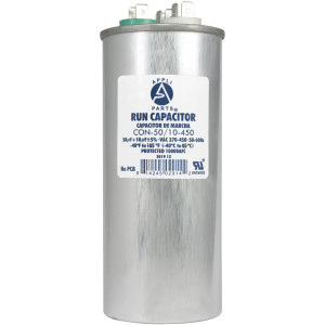 Appli Parts Dual Run Capacitor for ac 50+7.5 Mfd uF (microfarads) 370VAC or 450VAC CBB65 Round Universal fit for hvac and other applications 5-3/8 in High 2-1/8 in Wide CON-50/7.5-450 
