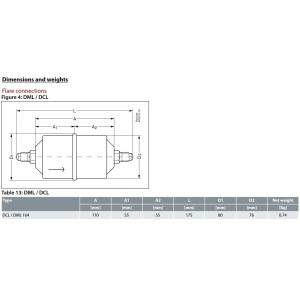 Danfoss 023Z5009 1/2in Liquid Line Refrigerant AC Filter Drier hvac refrigeration Flare 6.7-10tons Unidirectional 6-7/8in Long 3-1/8in Wide DCL 164