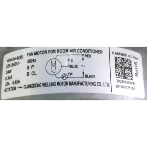 Motor single phase asynchronous YDK24-6(B) YKT-24-6-2L RoHS 220-240v 24w 0.34a Lra 0.45a 50hz 202400400491 11002012001428
Fits:  MSJ-12