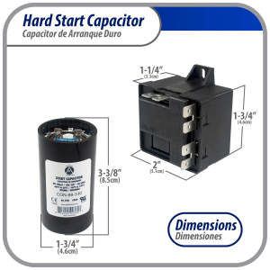 Appli Parts APHS-1 1 to 3 TON Hard Start kit 208-244 V, 1 Ph for air conditioner includes Capacitor 88-108mfd 330V and Potential Relay for Air Conditioner scroll and reciprocating compressors  Appli Parts APHS-1 1 to 3 TON Hard Start kit 208-244 V, 1 Ph for air conditioner includes Capacitor 88-108mfd 330V and Potential Relay for Air Conditioner scroll and reciprocating compressors