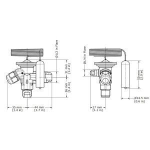 Danfoss 068Z3348 1/5 - 3TR Expansion Valve Body, TE 2, R134,R513, 3/8x1/2 in, Flare, External Equalized, Single-Flow, -40 to 50 F, Capacity determined by Orifice size Sold Separately, Identical Product 068Z3543