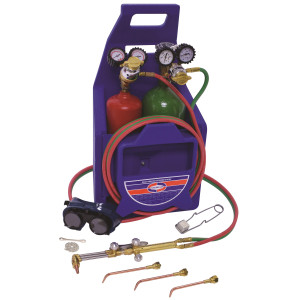 Uniweld KL71-4P-T Welding, Brazing, Cutting Outfit: Handle, Welding/Brazing Tips, Cutting Attachment, Cutting Tip, Oxygen Reg., Acetylene Reg., Twin Hose, Goggles, Lighter, Tank Key, Stand, Tanks