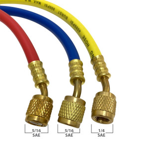 Appli Parts APMG-H36840 36 in Long 1/4 in SAE x 5/16 in SAE Red/Blue Hose, 1/4 in x 1/4 in SAE Yellow Refrigerant Hoses for use with HVAC Manifold gauges R410, rated 800-4000psi for Charging servicing AC systems Appli Parts APMG-H36840 36 in Long 1/4 in SAE x 5/16 in SAE Red/Blue Hose, 1/4 in x 1/4 in SAE Yellow Refrigerant Hoses for use with HVAC Manifold gauges R410, rated 800-4000psi for Charging servicing AC systems