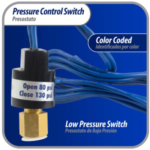 Appli Parts APPS-80130 Low Pressure control switch R410, Open 80 psi, Close 130 psi, 40 in Cable, SPST, 1/4 SAE female connection, Automatic Reset, universal replacement for Air Conditioning Applications  Appli Parts APPS-80130 Low Pressure control switch R410, Open 80 psi, Close 130 psi, 40 in Cable, SPST, 1/4 SAE female connection, Automatic Reset, universal replacement for Air Conditioning Applications