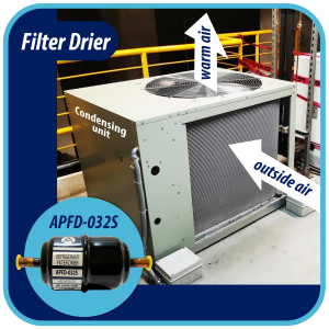 Appli Parts APFD-032S 1/4 in Liquid Line Refrigerant AC Filter Drier hvac Refrigeration 032S ODF Sweat Solder connection universal unidirectional 4-1/2 in long 1-3/4 in wide