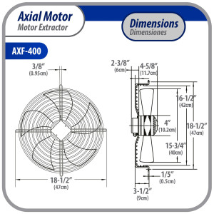 Appli Parts AXF-400 Extractor Axial 400 mm (15-3/4 pulg) 220 V, 1 ph, 50-60 Hz, 270 W, 1510 rpm, Rango Temperatura -30 C a 60 C, incluye aspa y base tipo jaula Appli Parts AXF-400 Extractor Axial 400 mm (15-3/4 pulg) 220 V, 1 ph, 50-60 Hz, 270 W, 1510 rpm, Rango Temperatura -30 C a 60 C, incluye aspa y base tipo jaula