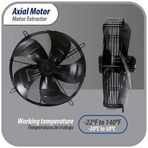 Appli Parts AXF-400 15-3/4 in Axial Fan Motor Guard Mounted Fan Blade 220V, 1 Ph, 50-60 Hz, 270W, 1510 rpm, Universal replacement for Cold Room Evaporators, Condensing Units, Work Temp -22F to 140F