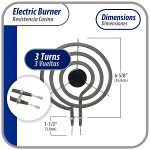 Appli Parts REC-136 Range Heater Element 3 Turns, 6 in, 110 V, Universal Replacement SP111YA, TS3W6111, SU207, S36Y11-120V, TS3W6111PAC, and others