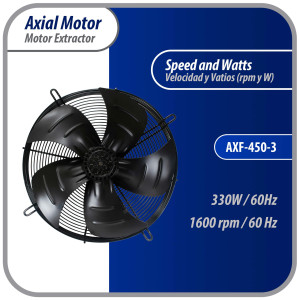Appli Parts AXF-450-3 17-3/4 in Axial Fan Motor Guard Mounted Fan Blade 220V, 3 Ph, 50-60 Hz, 300W, 1600 rpm, Universal replacement for Cold Room Evaporators, Condensing Units, Work Temp -22F to 140F