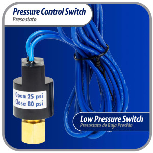 Appli Parts APPS-2580 Lo Pressure Control Switch R22, Open 25 psi, Close 80 psi, 40 in Cable, SPST, 1/4 SAE female connection, Automatic Reset, universal replacement for Air Conditioning Applications Appli Parts APPS-2580 Lo Pressure Control Switch R22, Open 25 psi, Close 80 psi, 40 in Cable, SPST, 1/4 SAE female connection, Automatic Reset, universal replacement for Air Conditioning Applications