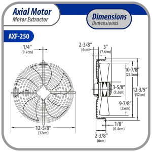 Appli Parts AXF-250 Extractor Axial 250 mm (9-7/8 pulg) 220 V, 1 ph, 50-60 Hz, 68W 1620 rpm, Rango Temperatura -30 C a 60 C, incluye aspa y base tipo jaula Appli Parts AXF-250 Extractor Axial 250 mm (9-7/8 pulg) 220 V, 1 ph, 50-60 Hz, 68W 1620 rpm, Rango Temperatura -30 C a 60 C, incluye aspa y base tipo jaula