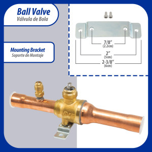 Appli Parts APBV-058 5/8 in Shut Off Ball Valve ODF Universal Replacement 610 psi (4.2 Mpa) max pressure -22 F to 248 F work temperature with 1/4 in SAE service port, with 6-1/2 in overall length