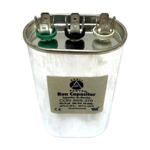 Appli Parts CON-50/5-370 Dual Run Capacitor for ac 50+5 Mfd uF (microfarads) 370VAC CBB65 Oval Universal fit for hvac and other applications 2-3/4in Wide 1-3/4in Depth 4-5/8in High