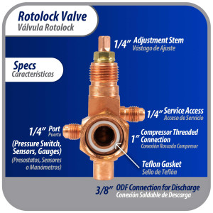 Appli Parts APRV-VA01 Rotolock Valve V01 1 in x 3/8 in ODF solder connection Universal replacement valve will work for refrigeration and air conditioning systems Appli Parts APRV-VA01 Rotolock Valve V01 1 in x 3/8 in ODF solder connection Universal replacement valve will work for refrigeration and air conditioning systems