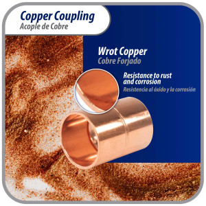Appli Parts AP-A012 1/2 in Wrot Copper Coupling fitting CxC Sweat connections for refrigeration, air conditioning and plumbing applications ACR and Type L copper pipe
