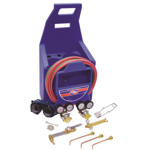 Uniweld KL71-4P Welding, Brazing, Cutting Outfit: Handle, Welding/Brazing Tips, Cutting Attachment, Cutting Tip, Oxygen Regulator, Acetylene Regulator, Twin Hose, Goggles, Lighter, Tank Key, Stand