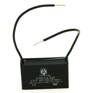 Appli Parts CAP-3.5-250-2C Fan Capacitor 3.5 mfd (microfarads) uf 250 VAC with 2 Wire Terminal Connections compatible with any brand with same capacitance 1-7/8in Width 1/2in Depth 1-1/8in Height