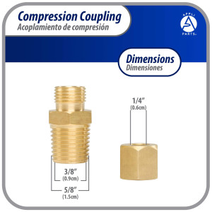 Appli Parts APWF-100BC 1/4 in Brass Compression Fitting reduction coupling for in line water filter with Male 3/8 in NPT connection for Copper or PVC tubing Appli Parts APWF-100BC 1/4 in Brass Compression Fitting reduction coupling for in line water filter with Male 3/8 in NPT connection for Copper or PVC tubing