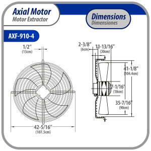 Appli Parts AXF-910-4 35-7/8 in Axial Fan Motor Guard Mounted Fan Blade 220-440 V, 3 Ph, 50-60 Hz, 2500 W, 1050 rpm, Universal replacement for Cold Room Evaporators and Condensing Units, Work Temp -22 F to 140 F 