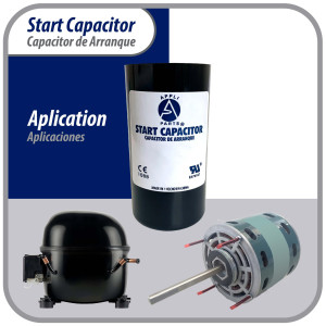 Appli Parts motor start capacitor 300-360 Mfd (microfarads) uF 110-125 VAC universal fit for electric motor applications 1-7/16 in Wide 3-3/8 in Height CON-300-110
