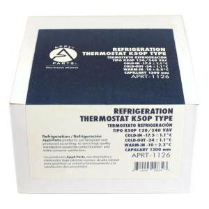 Appli Parts APRT-1126 Temperature Control Thermostat for Freezers, Refrigerators, Coolers Display, SPST, Cold Cut-In 0.4 F, Cold Cut-Out -11.2 F, Warm Cut-In 15.8 F, Capillary Tube 47 in Replaces K50P-1126 Appli Parts APRT-1126 Temperature Control Thermostat for Freezers, Refrigerators, Coolers Display, SPST, Cold Cut-In 0.4 F, Cold Cut-Out -11.2 F, Warm Cut-In 15.8 F, Capillary Tube 47 in Replaces K50P-1126