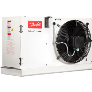 Danfoss 114U0002 Evaporator Optyma MBP 10K Btu/hr at 25F SST Compatible with R404A, MBP Air Defrost 6FPI Low Profile 2 x 12in ECM fans DACC RX L100.1A4/A1 230V/1Ph/60Hz
