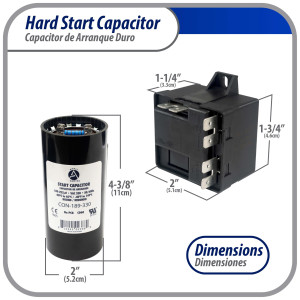Appli Parts APHS-2 3.5 to 4.5 TON Hard Start kit 208-265 V, 1 Ph for air conditioner includes Capacitor 189-227mfd 330V and Potential Relay for Air Conditioner scroll and reciprocating compressors Appli Parts APHS-2 3.5 to 4.5 TON Hard Start kit 208-265 V, 1 Ph for air conditioner includes Capacitor 189-227mfd 330V and Potential Relay for Air Conditioner scroll and reciprocating compressors