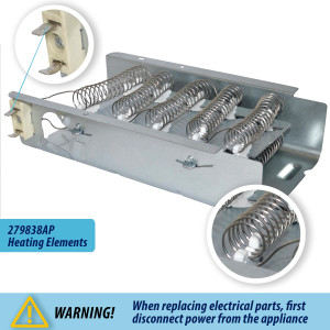 Appli Parts 279838AP Resistencia para Secadora, Reemplazo Whirlpool 279838, Compatible 279837, 3398063, 3398064, 3403585, 8565582, W10724238, para Secadoras Electricas Whirlpool Amana Kenmore Maytag