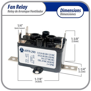 Appli Parts APFR-290 Rele de ventilador 90-290, de conmutacion de servicio pesado Bobina de 24 V, CA, SPST, Normalmente Abierto, Soporte de posicion de ajuste multiple aplicacion universal Appli Parts APFR-290 Rele de ventilador 90-290, de conmutacion de servicio pesado Bobina de 24 V, CA, SPST, Normalmente Abierto, Soporte de posicion de ajuste multiple aplicacion universal