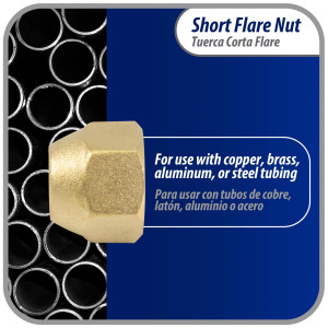 Appli Parts APFN-38 3/8 in Flare short brass flared fittings for use with copper, brass, aluminum, or steel tubing in gas line plumbing and hvac applications Appli Parts APFN-38 3/8 in Flare short brass flared fittings for use with copper, brass, aluminum, or steel tubing in gas line plumbing and hvac applications