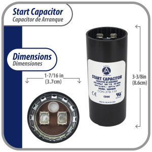 Appli Parts CON-378-110 Motor Start Capacitor 378-450 MFD uF, 110-125 VAC. Universal for Electric Motor Applications, 1.44 in Wide, 3.38 in Height